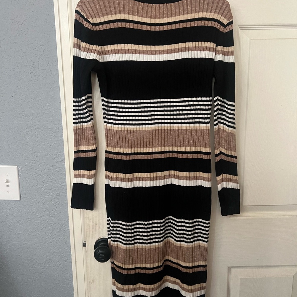 Striped Black and Brown Knit Dress - Picture 2 of 4